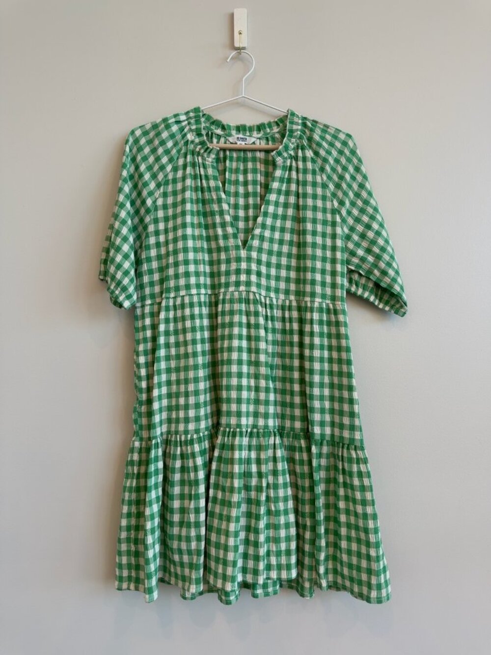 BB Dakota by Steve Madden Green Gingham Tiered Mini Dress | Size M
